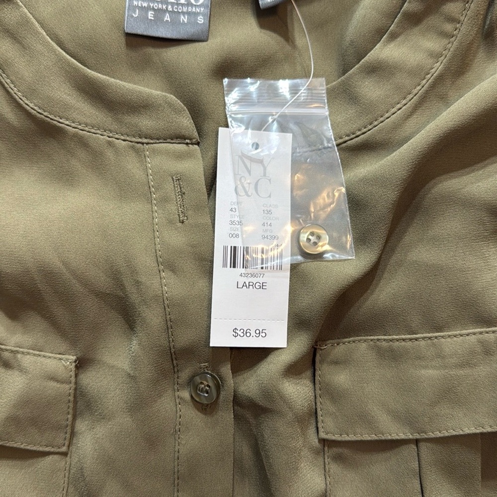 New York & Company Tan Buttoned Blouse with Mandarin Collar